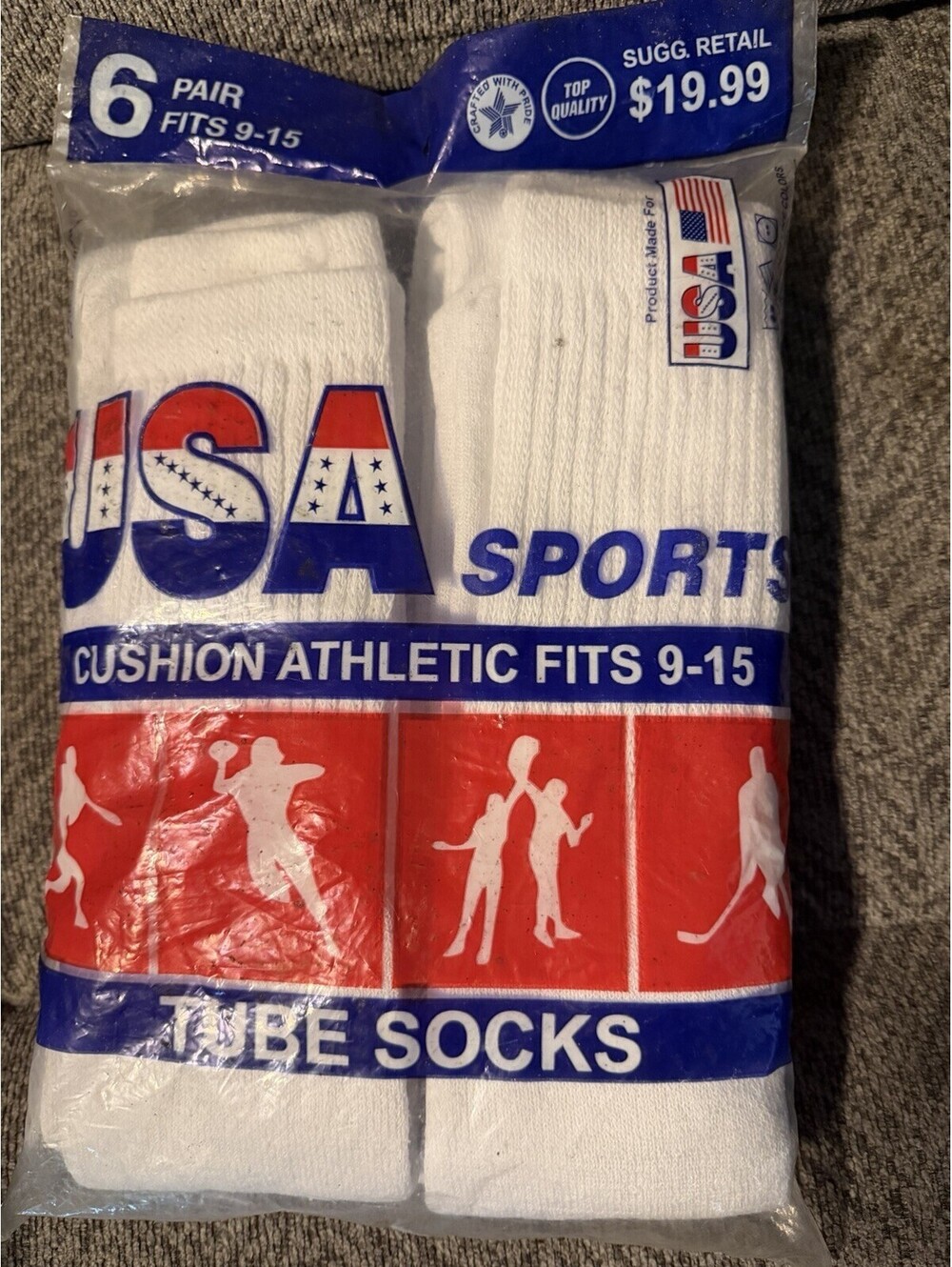 Vintage USA Sports Tube Socks 6 Pair NOS White Cushion Athletic Fits 9-15
